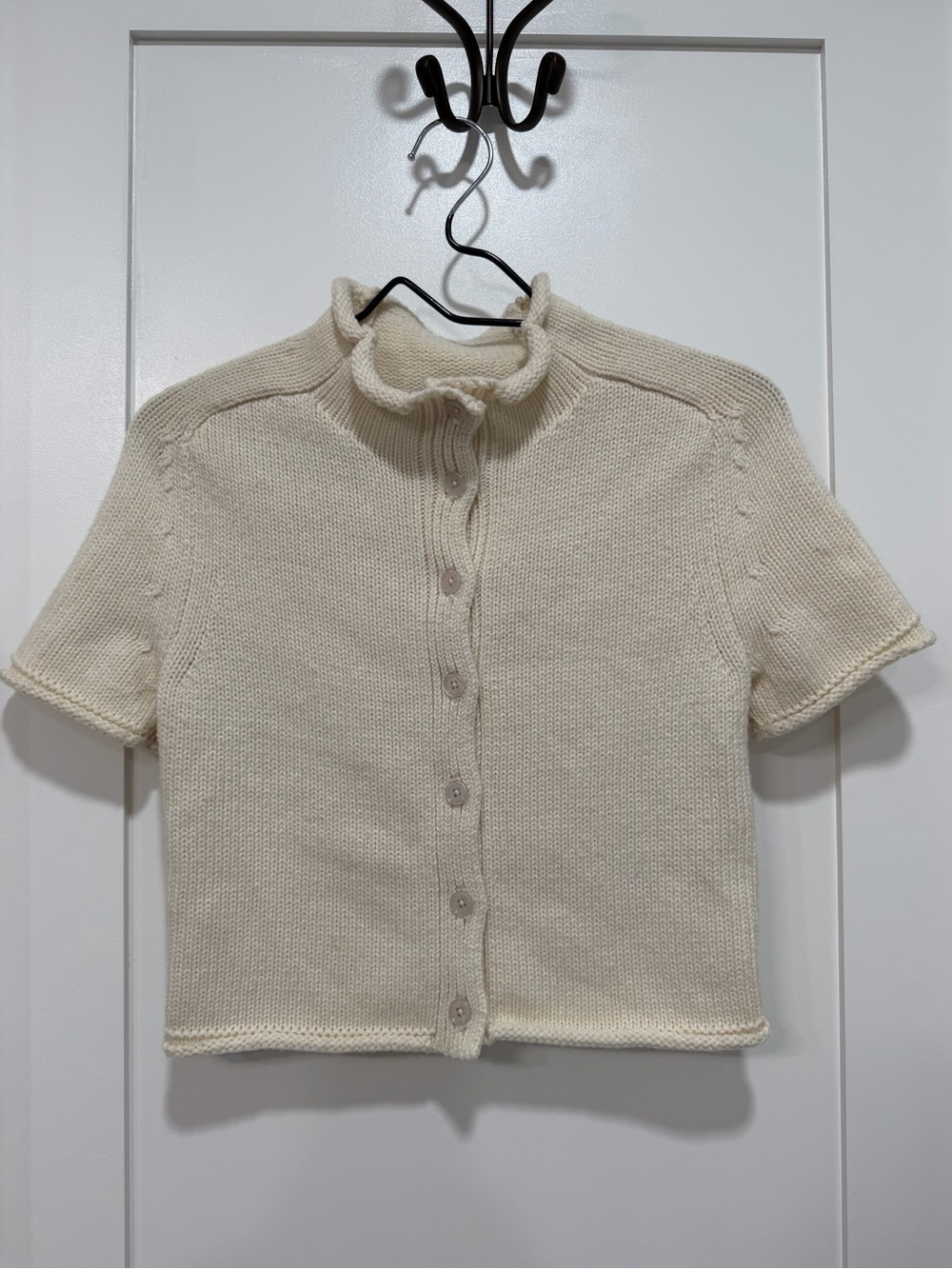 Zara Cream Short-Sleeve Knit Button Cardigan